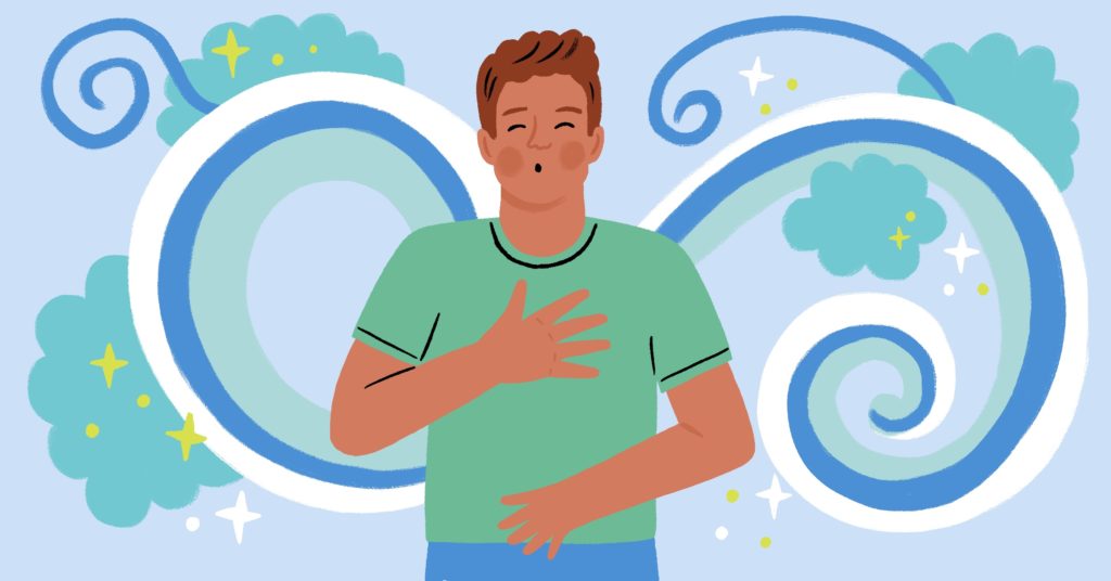 Illustration of young adult using breathing technique