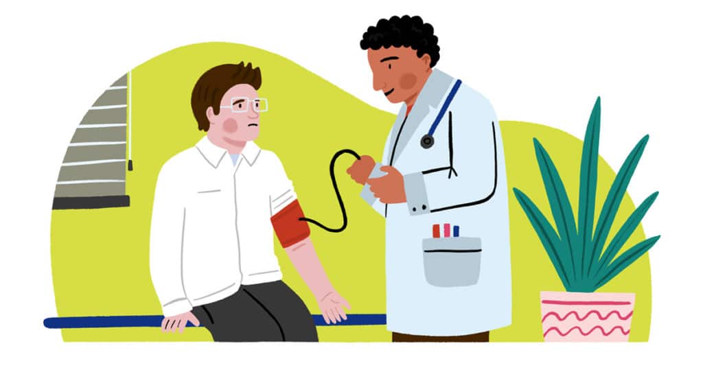 Illustration of man with a doctor doing clinical checkup