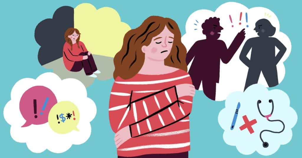 Illustration of a woman recalling trauma